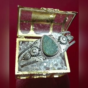 925 Sterling Silver Plated Geode Bracelet Cuff